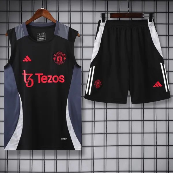 2024-25 Man Utd Black Tank top and shorts suit