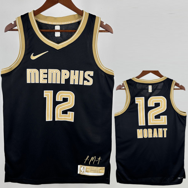 2023-24 Grizzlies MORANT #12 Black Glory Edition Top Quality Hot Pressing NBA Jersey 荣耀版