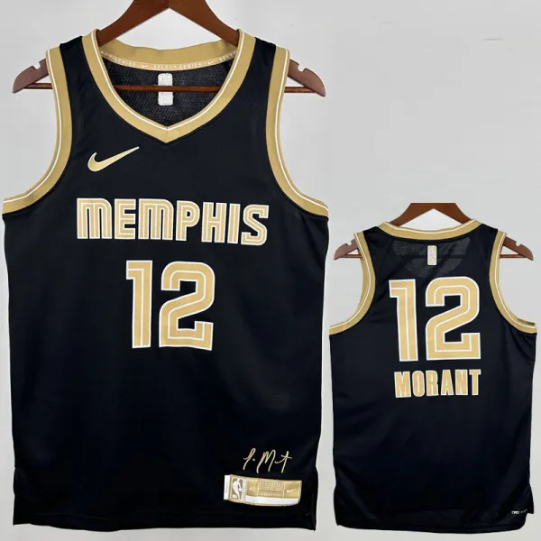 2023-24 Grizzlies MORANT #12 Black Glory Edition Top Quality Hot Pressing NBA Jersey 荣耀版