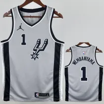 2020-21 SA Spurs WEMBANYAMA #1 Grey Top Quality Hot Pressing NBA Jersey (Trapeze Edition) 飞人版