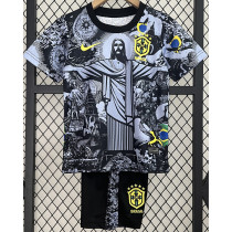 2024-25 Brazil Black Grey Special Edition Kids Soccer Jersey *耶稣灰黑
