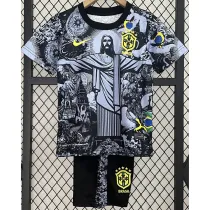 2024-25 Brazil Black Grey Special Edition Kids Soccer Jersey *耶稣灰黑