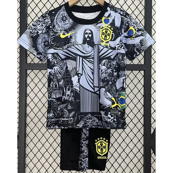 2024-25 Brazil Black Grey Special Edition Kids Soccer Jersey (耶稣灰黑)
