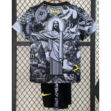 2024-25 Brazil Black Grey Special Edition Kids Soccer Jersey (耶稣灰黑)