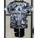 2024-25 Brazil Black Grey Special Edition Kids Soccer Jersey (耶稣灰黑)