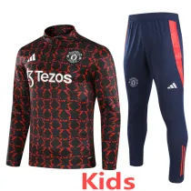 2024-25 Man Utd Red black Kids Half Pull Tracksuit (童装)(半拉链)