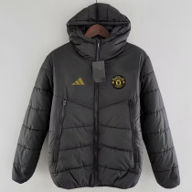 2024-25 Man Utd Black Hooded Cotton Coat #棉衣