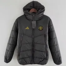 2024-25 Man Utd Black Hooded Cotton Coat #棉衣