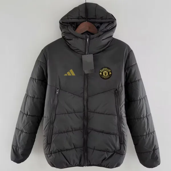 2024-25 Man Utd Black Hooded Cotton Coat #棉衣