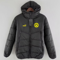 2024-25 Dortmund Black Hooded Cotton Coat #棉衣