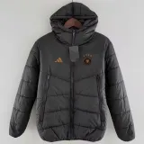 2024-25 Germany Black Hooded Cotton Coat #棕标棉衣
