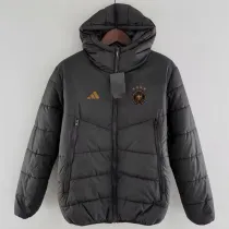 2024-25 Germany Black Hooded Cotton Coat #棕标棉衣