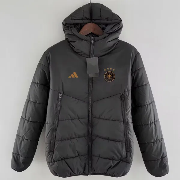 2024-25 Germany Black Hooded Cotton Coat #棕标棉衣
