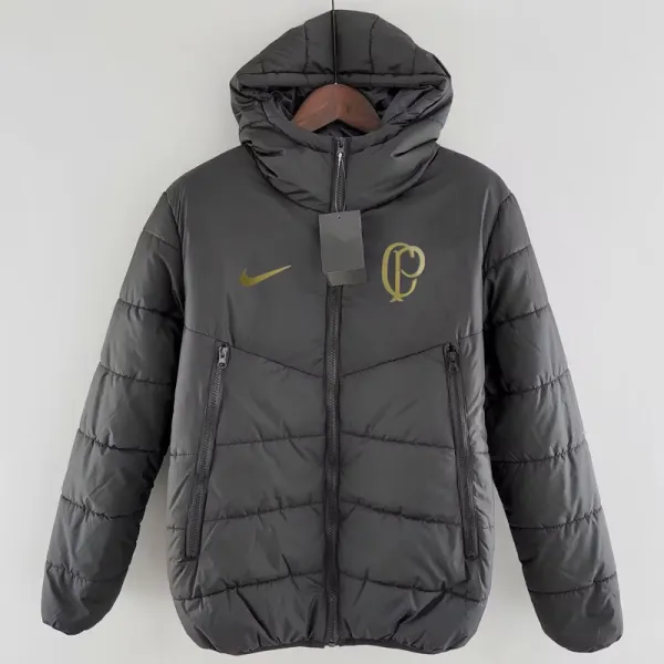 2024-25 Corinthians Black Hooded Cotton Coat #棉衣