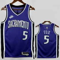 2024-25 KINGS FOX #5 Purple Retro Top Quality Hot Pressing NBA Jersey(V领）