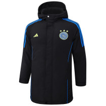 2024-25 Ajax Black Hooded Windbreaker Fabric Cotton Coat #G190