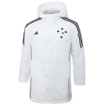 2024-25 Cruzeiro White Hooded Windbreaker Fabric Cotton Coat #G213