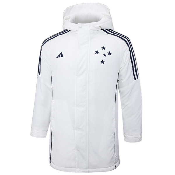 2024-25 Cruzeiro White Hooded Windbreaker Fabric Cotton Coat #G213