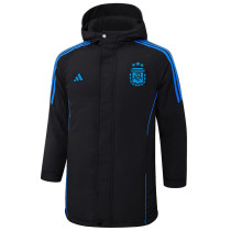 2024-25 Argentina Black Hooded Windbreaker Fabric Cotton Coat #G186(蓝标)