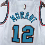 2024-25 Grizzlies MORANT #12 White Retro Top Quality Hot Pressing NBA Jersey