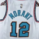 2024-25 Grizzlies MORANT #12 White Retro Top Quality Hot Pressing NBA Jersey