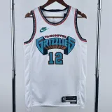 2024-25 Grizzlies MORANT #12 White Retro Top Quality Hot Pressing NBA Jersey