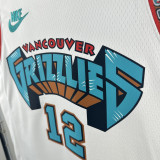 2024-25 Grizzlies MORANT #12 White Retro Top Quality Hot Pressing NBA Jersey