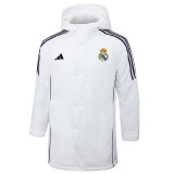 2024-25 RMA White Hooded Windbreaker Fabric Cotton Coat #G209(彩标)