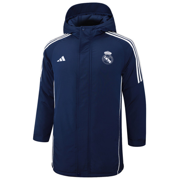2024-25 RMA Royal Blue Hooded Windbreaker Fabric Cotton Coat #G211(白标)