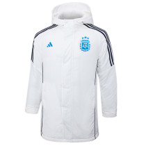 2024-25 Argentina White Hooded Windbreaker Fabric Cotton Coat #G182(蓝标)