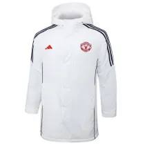 2024-25 Man Utd White Hooded Windbreaker Fabric Cotton Coat #G219