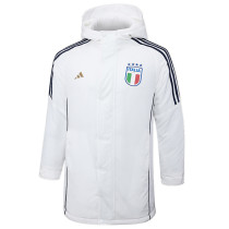 2024-25 Italy White Hooded Windbreaker Fabric Cotton Coat #G222
