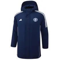 2024-25 Man Utd Royal Blue Hooded Windbreaker Fabric Cotton Coat #G220