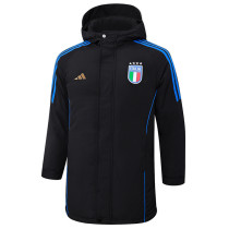 2024-25 Italy Black Hooded Windbreaker Fabric Cotton Coat #G224