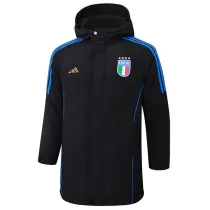 2024-25 Italy Black Hooded Windbreaker Fabric Cotton Coat #G224