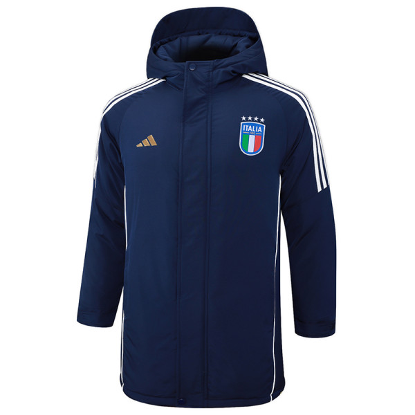 2024-25 Italy Royal Blue Hooded Windbreaker Fabric Cotton Coat #G223