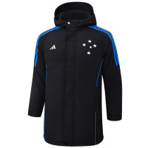 2024-25 Cruzeiro Black Hooded Windbreaker Fabric Cotton Coat #G215