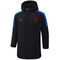 2024-25 Spain Black Hooded Windbreaker Fabric Cotton Coat #G233