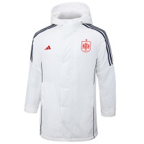 2024-25 Spain White Hooded Windbreaker Fabric Cotton Coat #G231