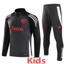2024-25 Man Utd Dark gray Kids Half Pull Tracksuit (童装)(半拉链)
