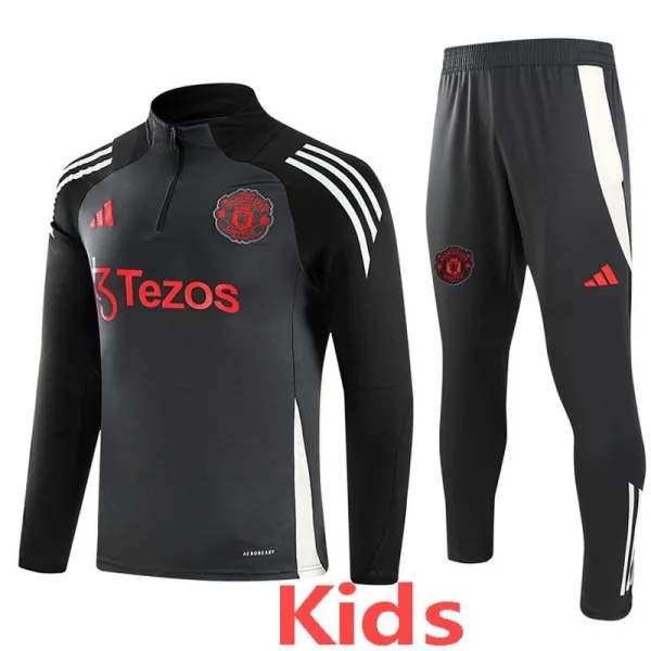 2024-25 Man Utd Dark gray Kids Half Pull Tracksuit (童装)(半拉链)