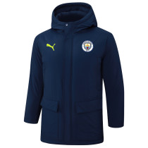 2024-25 Man City Royal Blue Hooded Windbreaker Fabric Cotton Coat #G238(白绿标)
