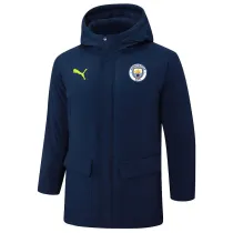 2024-25 Man City Royal Blue Hooded Windbreaker Fabric Cotton Coat #G238(白绿标)