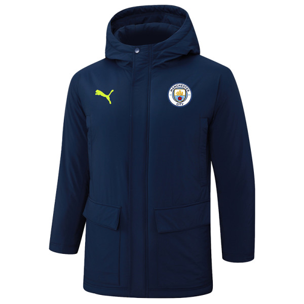 2024-25 Man City Royal Blue Hooded Windbreaker Fabric Cotton Coat #G238(白绿标)