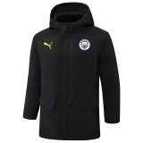 2024-25 Man City Black Hooded Windbreaker Fabric Cotton Coat #G242(绿彪标)