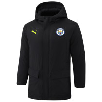 2024-25 Man City Black Hooded Windbreaker Fabric Cotton Coat #G242(绿彪标)
