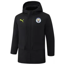 2024-25 Man City Black Hooded Windbreaker Fabric Cotton Coat #G242(绿彪标)