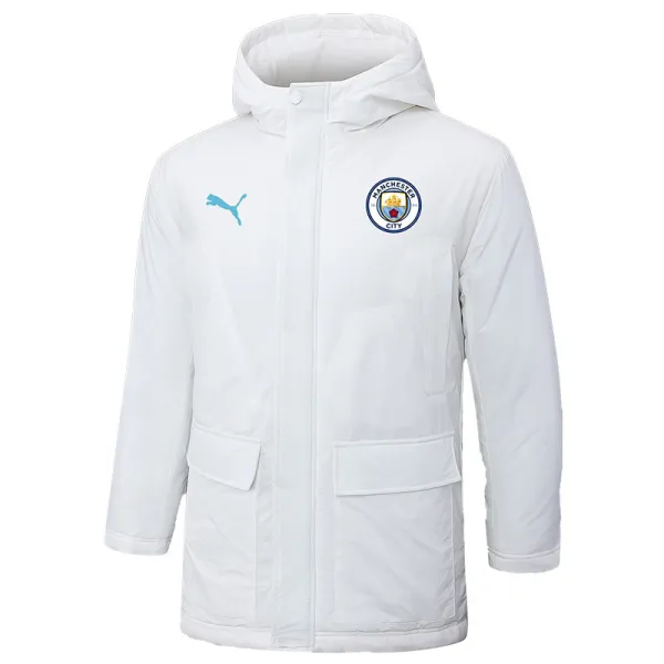 2024-25 Man City White Hooded Windbreaker Fabric Cotton Coat #G241(蓝彪标)