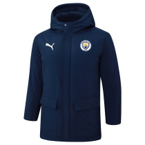 2024-25 Man City Royal Blue Hooded Windbreaker Fabric Cotton Coat #G239(白彪标)
