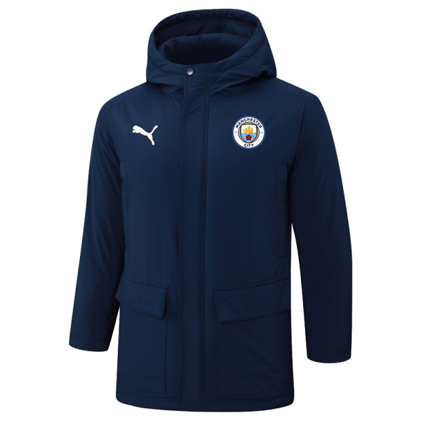 2024-25 Man City Royal Blue Hooded Windbreaker Fabric Cotton Coat #G239(白彪标)